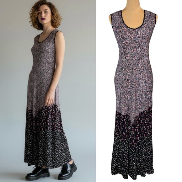 Vintage 90s Whimsigoth Maxi Dress Sz L Floral Patchwork Fairy Grunge Boho - Picture 1 of 12